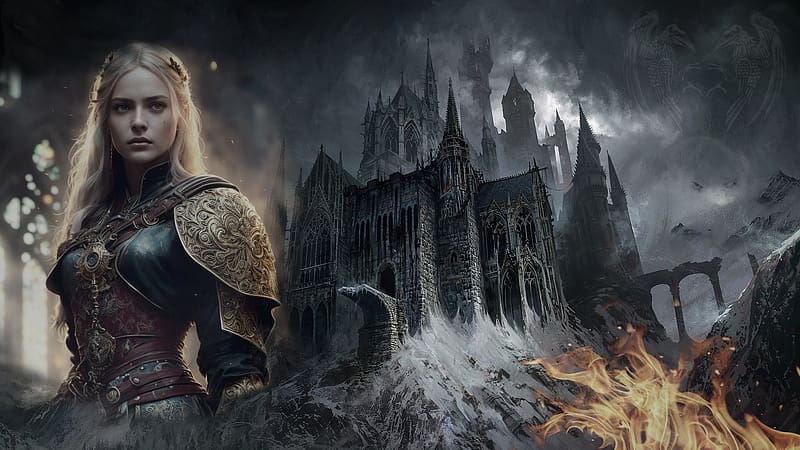 Fantasy girl, gothic, girl, castle, warrior, fantasy, HD wallpaper