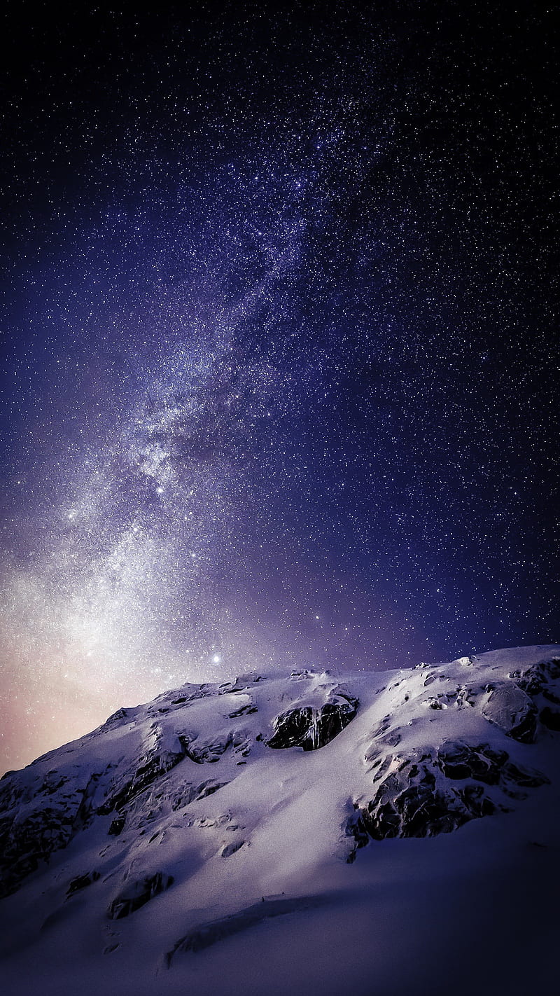 sky, mountains, portrait display, night, snow, edited, iOS, violet, vertical, HD phone wallpaper