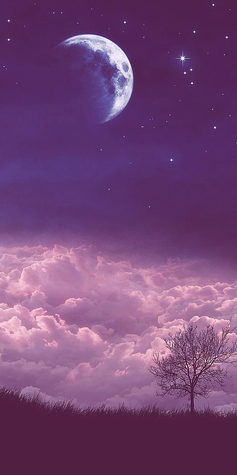 Moon, clouds, landscape, night, purple, HD phone wallpaper | Peakpx