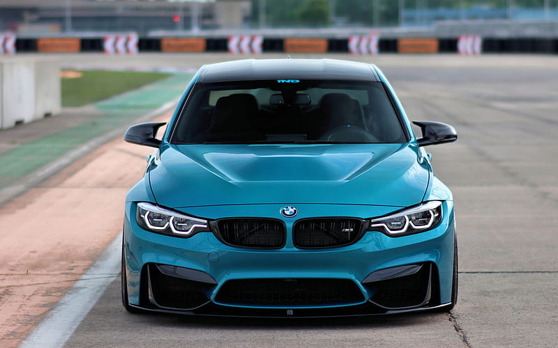 BMW M3, F80, 2018, front view, blue sedan, tuning m3, new blue M3, German cars, BMW, HD wallpaper