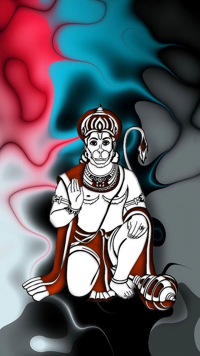 Baba Hanuman Ji Ke, abstract hanuman art, abstract, art, bhakti, devtional, lord, god, HD phone wallpaper