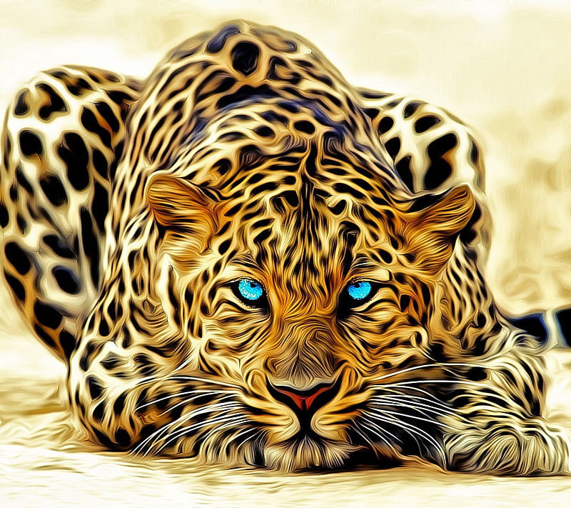 Leopard, animal, cat, fractal, HD wallpaper