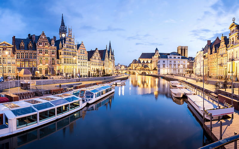 River Riy Ghent Town Belgium 2021 City Travel, HD wallpaper