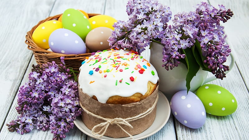 Happy Easter, cake, lilac, Easter, food, eggs, HD wallpaper