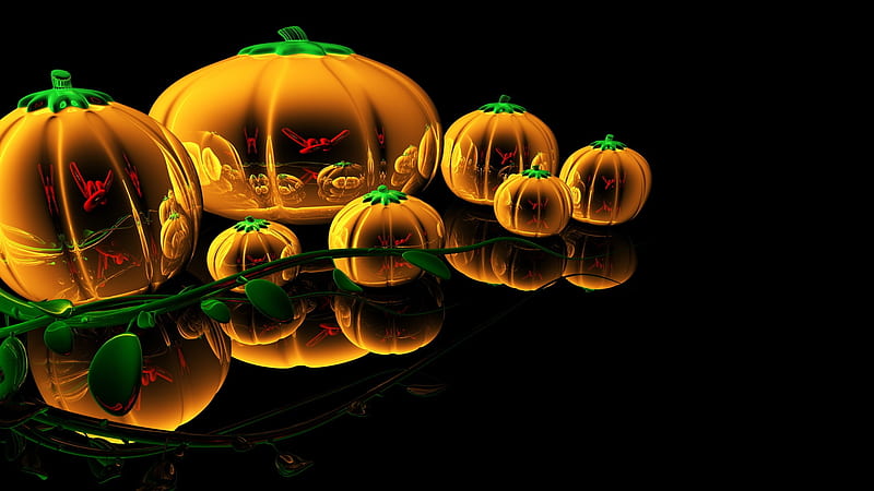 Abstract glass pumpkins, 3D, Pumpkins, Abstract, Halloween, Glass, HD wallpaper