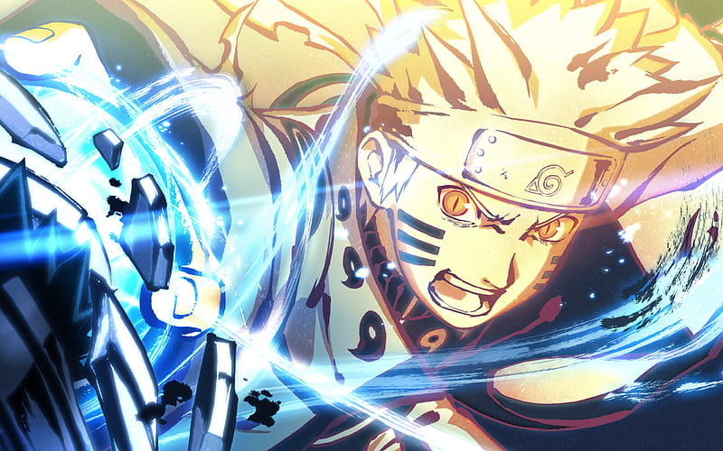 Naruto Uzumaki, blue neon lights, battle, manga, artwork, Naruto, HD wallpaper