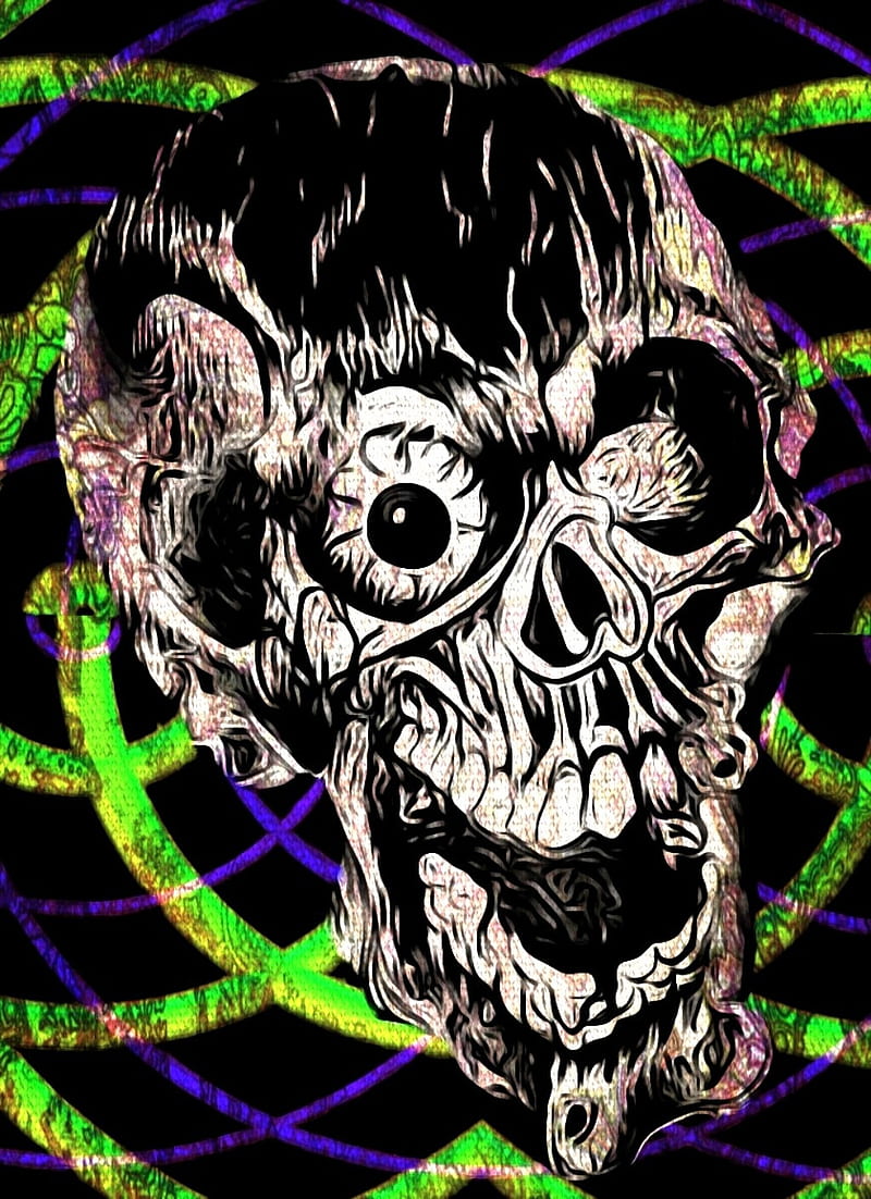 Another happy skull, art, green, laugh, purple, HD phone wallpaper