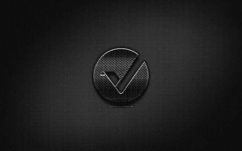 Vertcoin black logo, cryptocurrency, grid metal background, Vertcoin, artwork, creative, cryptocurrency signs, Vertcoin logo, HD wallpaper