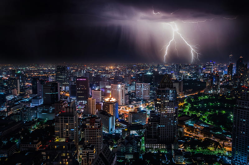 Lightning Storm At Night Bangkok , bangkok, world, lightning, HD wallpaper