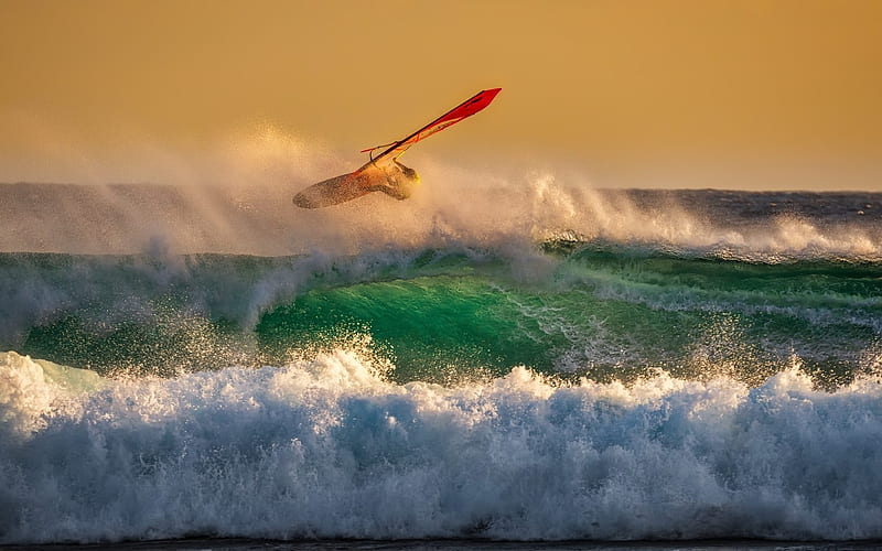 Windsurfing in Greece, windsurfing, waves, Greece, sea, HD wallpaper
