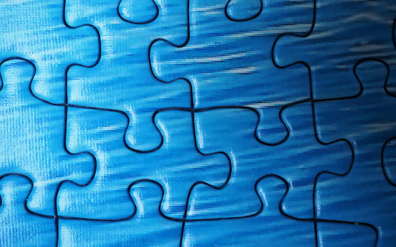 blue puzzles, macro, blue puzzles background, puzzles textures, background with puzzles, 3D puzzles, HD wallpaper