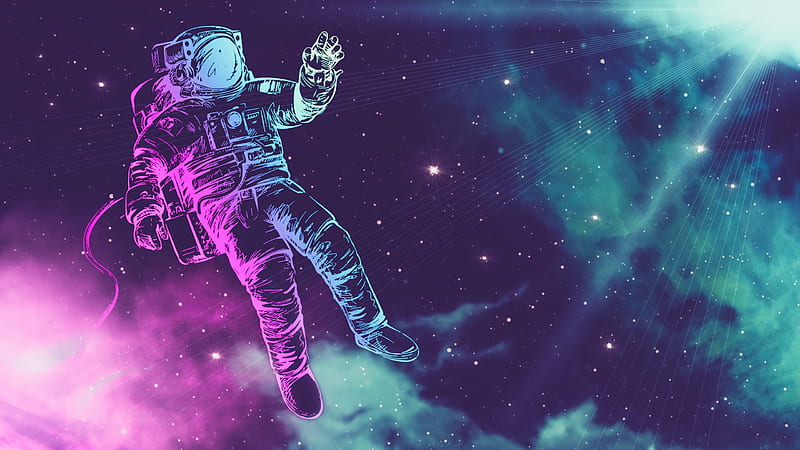Astronaut , Space suit, Neon, Stars, Light, , Space, HD wallpaper