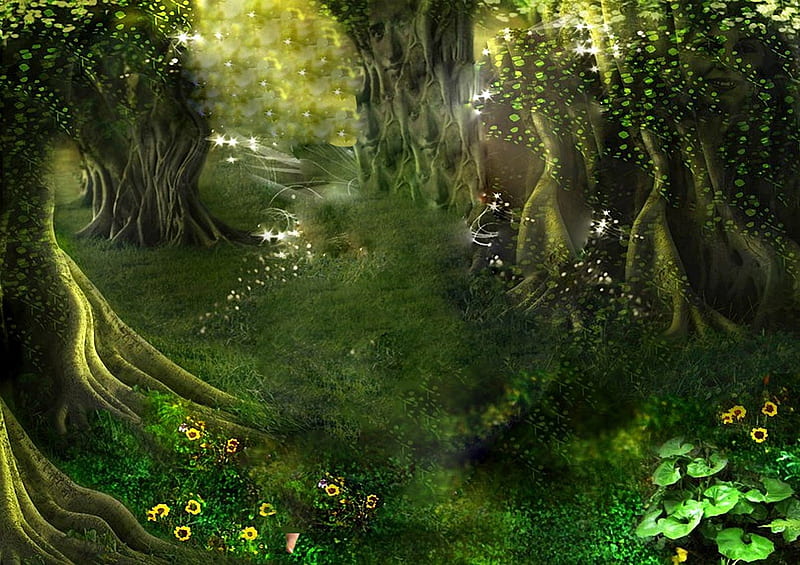 GREEN MAGIC LAND, MAGIC, GREEN, FAIRY, FOREST, HD wallpaper