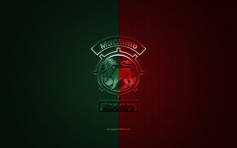 CS Maritimo, Portuguese football club, Primeira Liga, green red logo, green red carbon fiber background, football, Funchal, Portugal, CS Maritimo logo, HD wallpaper
