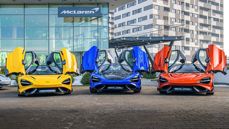 McLarens ~ Pick your favorite color!, colorful, carros, showroom, mclarens, HD wallpaper