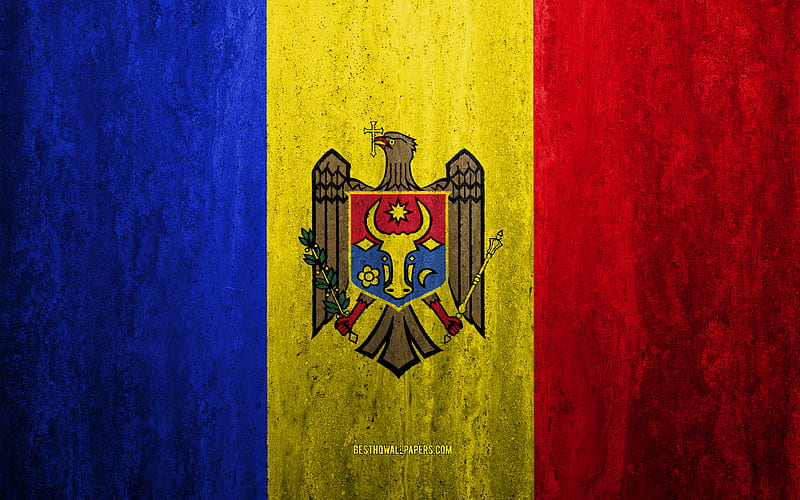 Flag of Moldova stone background, grunge flag, Europe, Moldova flag, grunge art, national symbols, Moldova, stone texture, HD wallpaper