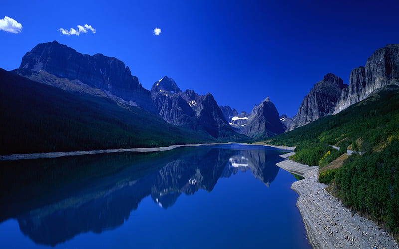 NATURE IN BEAUTIFUL BLUE, mountain, hills, moon, grass, beauty, nature, lake, night, HD wallpaper