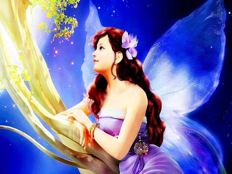 Butterfly fairy, wings, butterfly, purple, girl, lady, woman, fairy, blue, HD wallpaper