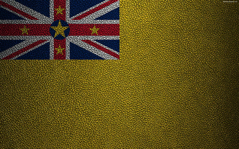Flag of Niue leather texture, Oceania, Niue, world flags, HD wallpaper