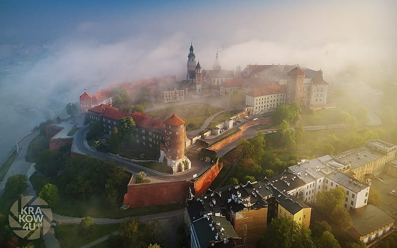 Wawel Castle, Krakow, Poland, Poland, Krakow, castle, mist, HD wallpaper