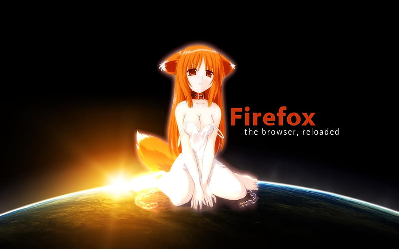 Mozilla Firefox Tan, black backround, sun, tail, space, ears, fox girl, tan, girl, fox, firefox, mozilla, earth, HD wallpaper