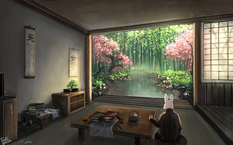 Kenpachi-ev dom HD-wallpaper-japanese-house-house-japan-rabbit-japanese-anime-orginal-scenery-art-indoor-garden