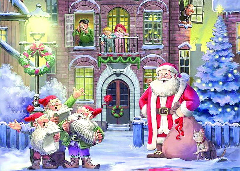 ★Christmas Carols★, villages, ornaments, wreath, most ed, seasons, santa claus, xmas and new year, greetings, paintings, people, decorations, playing music, singing, drawings, traditional art, dwarves, lighting, christmas, houses, lamps, love four seasons, festivals, creative pre-made, church, cat, snowman, xmas tree, snow, winter holidays, weird things people wear, gifts, celebrations, HD wallpaper
