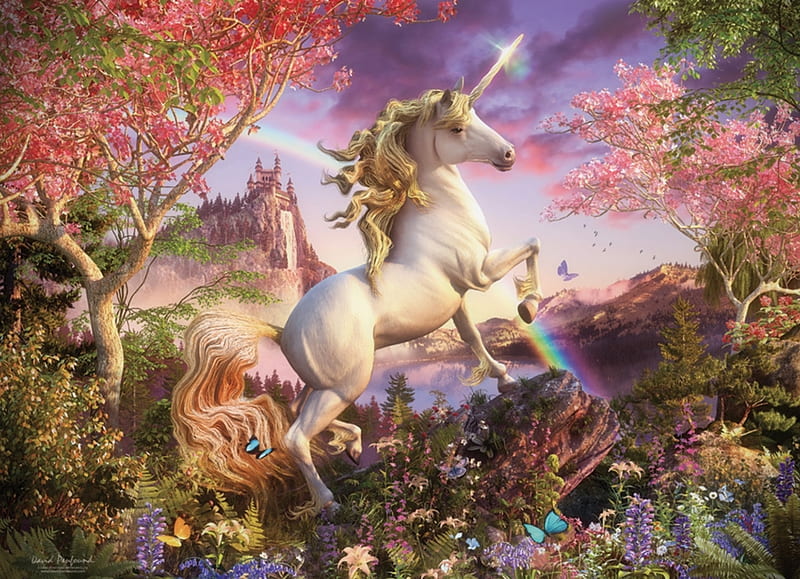 Unicorn, cal, fantasy, pink, horse, HD wallpaper
