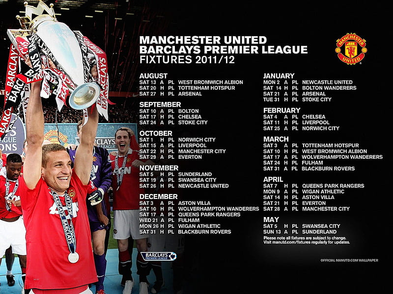 MANCHESTER UNITED 2011/12 FIXTURES, manchester united, red devils, champions, man utd, HD wallpaper