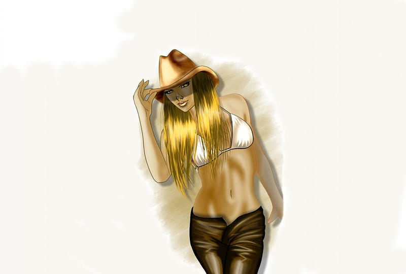 Cowgirl From Westworld, art, female, models, hats, bonito, fun, cowgirls, drawing, fashion, western, style, HD wallpaper