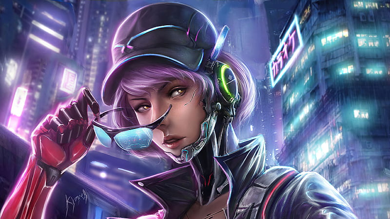 Sci Fi, Cyberpunk, Cyborg, Futuristic, Girl, Purple Hair, HD wallpaper