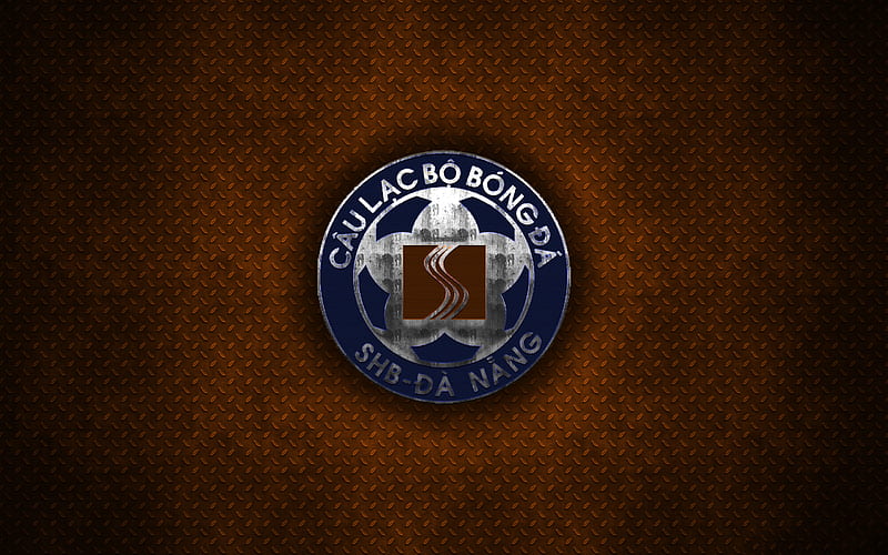SHB Da Nang FC, metal logo, emblem, orange metal background, creative art, V League 1, Da Nang, Vietnam, football, HD wallpaper