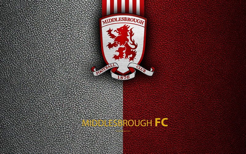 Middlesbrough FC English Football Club, logo, Football League Championship, leather texture, Middlesbrough, UK, EFL, football, Second English Division, HD wallpaper