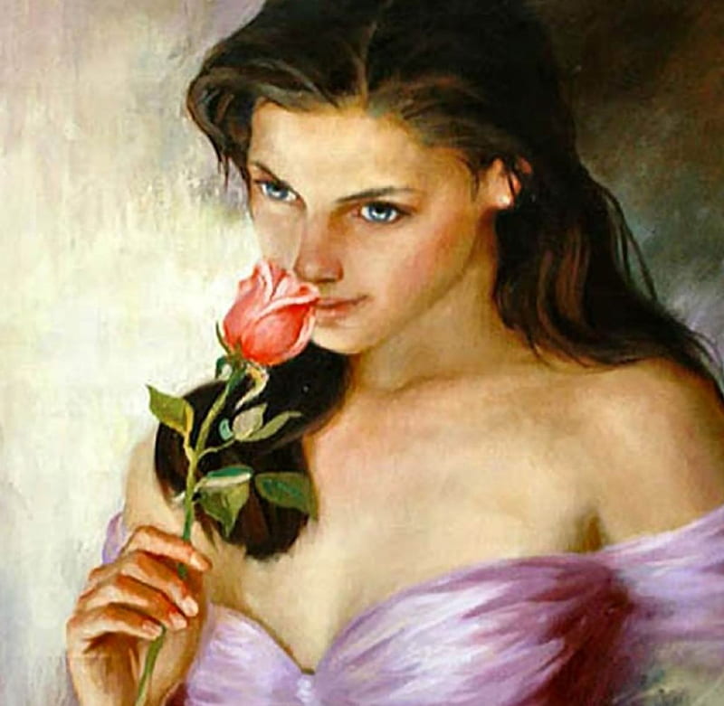 Lonely Rose , art, painting, bonito, portrait, lady, illustration, artwork, HD wallpaper