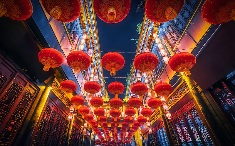 Red lanterns Chengdu China 2021 Bing Theme, HD wallpaper