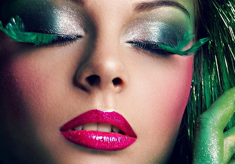 Kristina Makeich, model, woman, make-up, girl, green, face, pink, andrey kudryashow, HD wallpaper