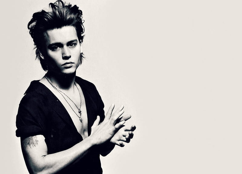 Johnny Depp, male, young, bw, black, man, white, actor, HD wallpaper