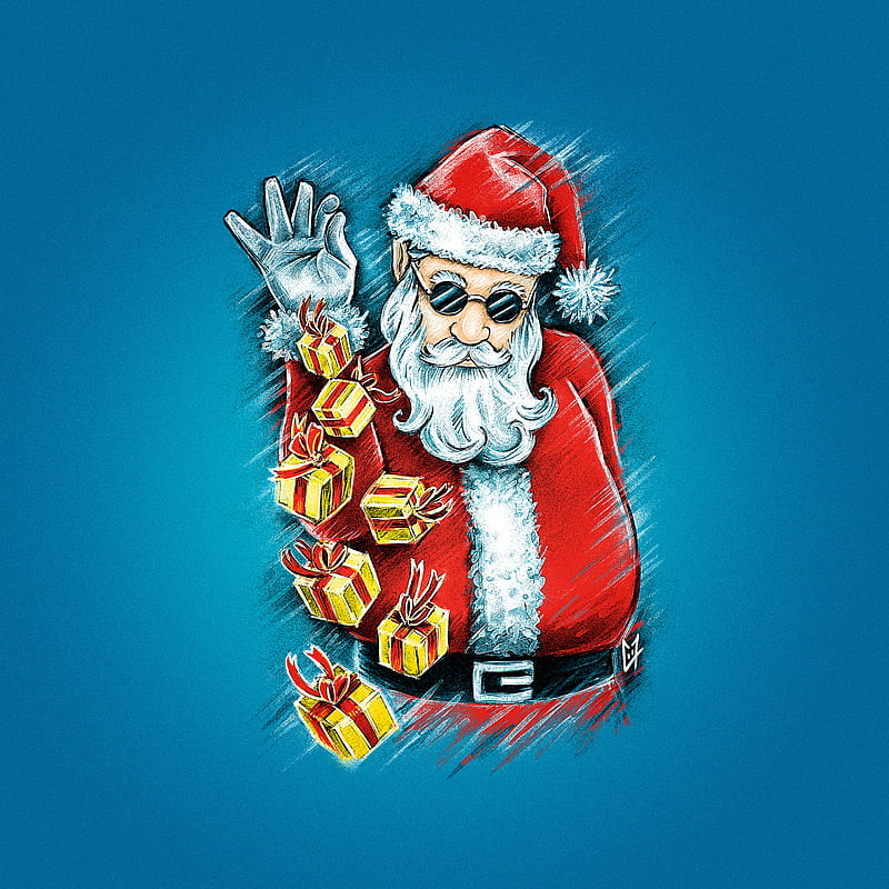 Gift Bae, Merry Christmas, blue, funny, gifts, meme, nusret, parody, Santa Claus, salt bae, santa claus, HD phone wallpaper