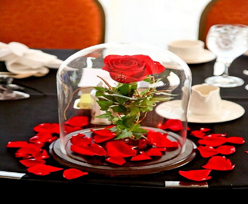 ❀ღEnchanted Red Roseღ❀, red, pretty, table, centerpiece, lovely, rose, inspired, bonito, wedding, decor, flower, beauty, petals, enchanted, hadacarolina, HD wallpaper