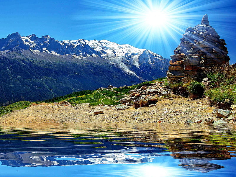 Dazzling Sunlight Over The Mountain Rocks Dazzling Clouds Snowy Mountain Hd Wallpaper Peakpx