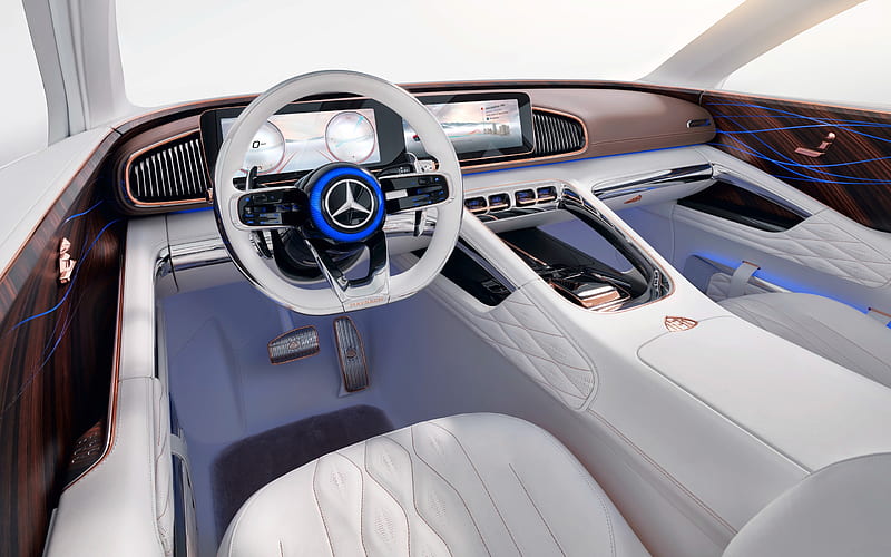 2018, Vision Mercedes-Maybach Ultimate Luxury interior, front panel, inside view, luxurious white interior, electric crossover, Mercedes-Benz, HD wallpaper