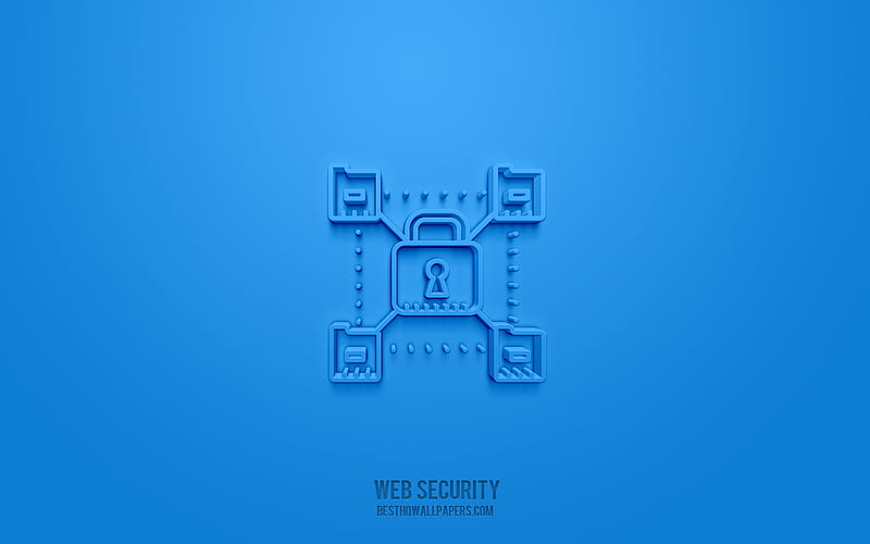 Web security 3d icon, blue background, 3d symbols, Web security, Network icons, 3d icons, Web security sign, Network 3d icons, HD wallpaper