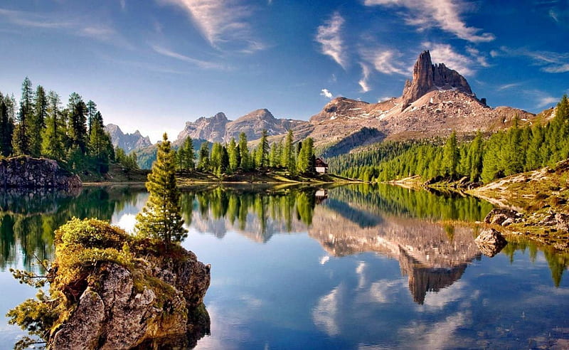 A-mountain-lake, lakes, nature, trees, mountains, HD wallpaper | Peakpx