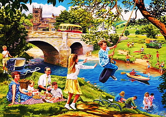 Childs Drawing Happy Family Picnic Under Old Cast Stock Illustration -  Illustration of adventure, happiness: 23630588