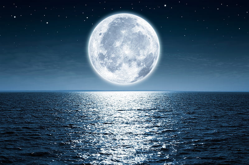 Moon Sea Night , moon, sea, night, HD wallpaper