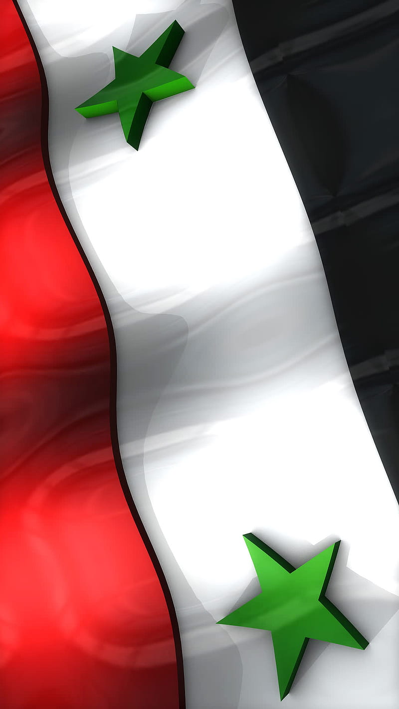 syrian flag, 3d, black, red, stars, syria, white, HD phone wallpaper