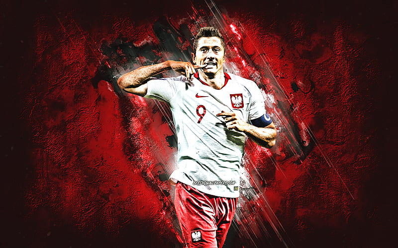 Robert Lewandowski, Poland national football team, portrait, Polish football player, striker, Poland, red stone background, football, HD wallpaper