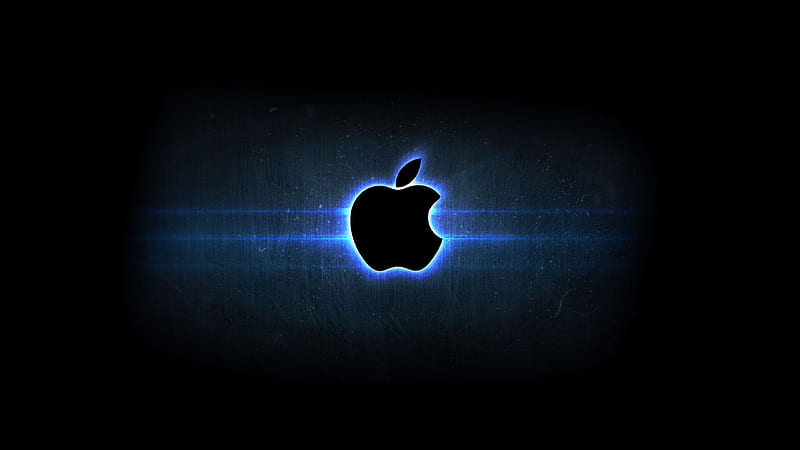 Apple Logo With Light In Blue Black Background MacBook, HD wallpaper