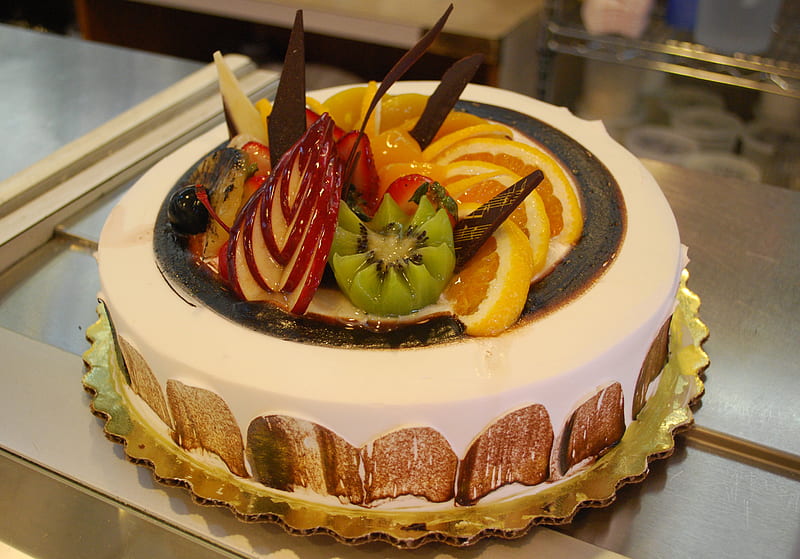 Fruit Cake, apple, sweet citron, chocolate, kiwi, HD wallpaper