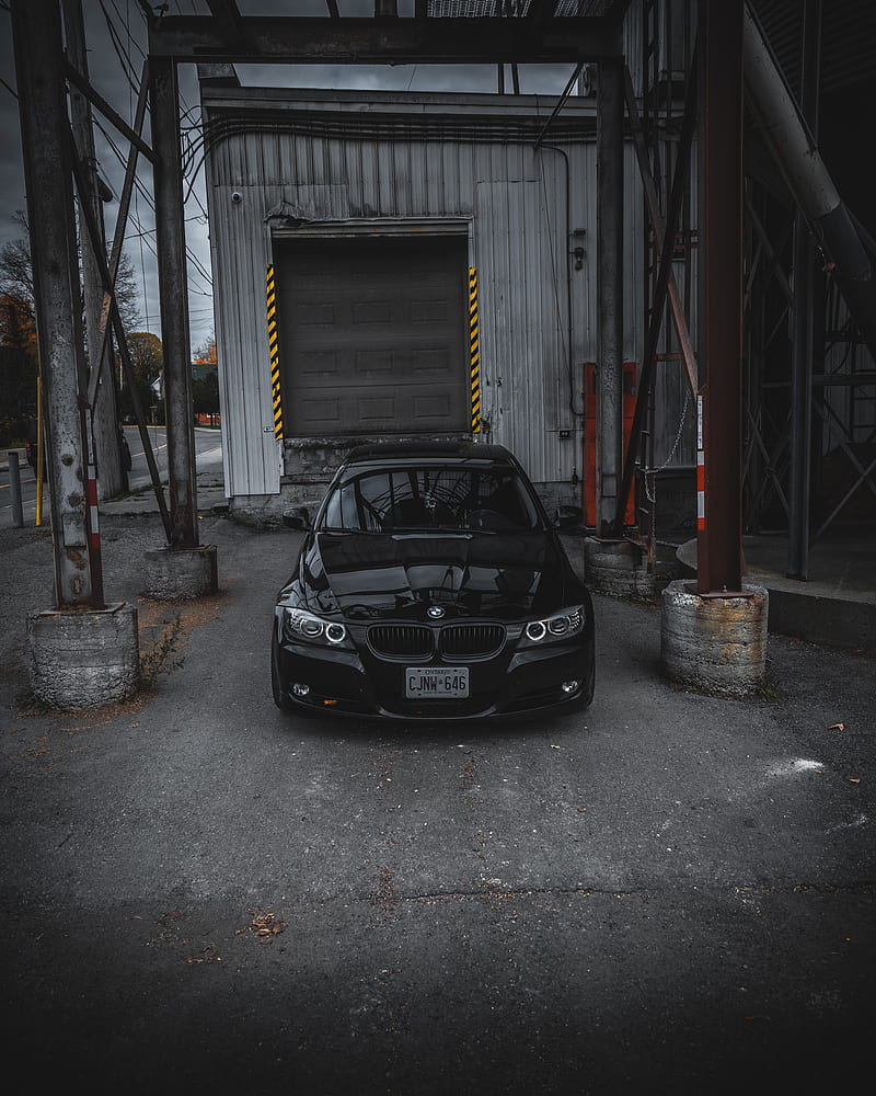 bmw, car, front view, black, garage, HD phone wallpaper